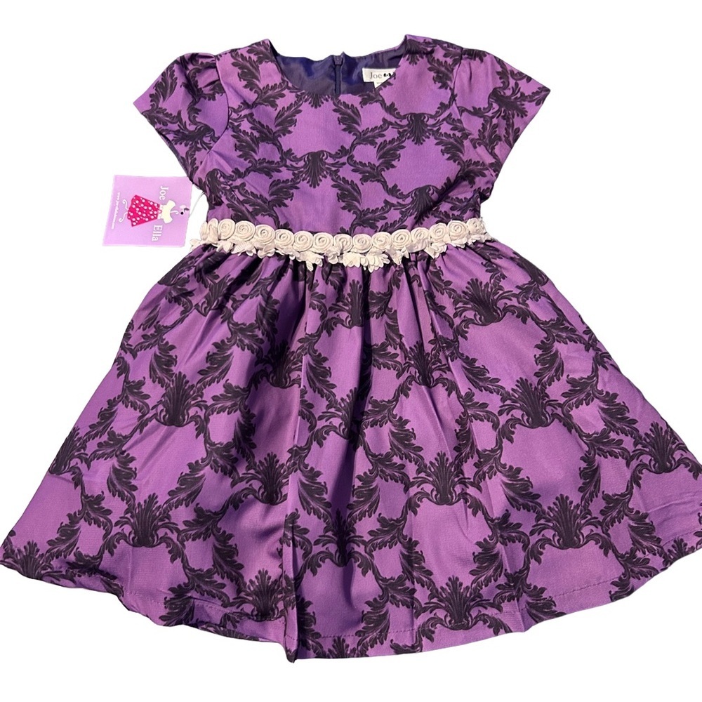 💜 NWT Joe-Ella Purple and Black Floral Dress Size 4T Easter Wedding